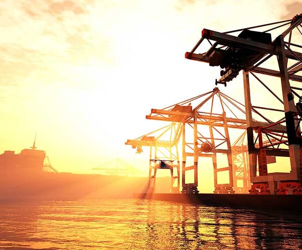 industrial wharf at sunset